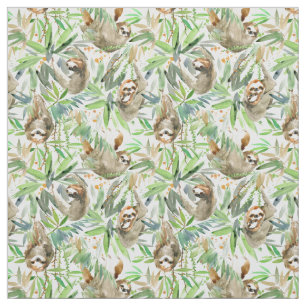 Tropical Watercolor Sloth Pattern Fabric