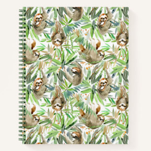 Tropical Watercolor Sloth Pattern Notebook
