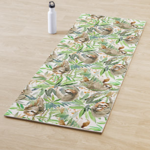 Tropical Watercolor Sloth Pattern Yoga Mat