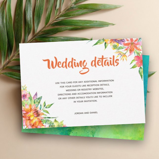 Tropical Watercolor  Summer Wedding Details Card (Creator Uploaded)
