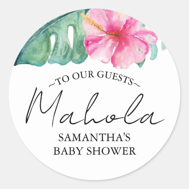 Tropical Watercolor Theme Pink Hibiscus Flower Classic Round Sticker (Front)