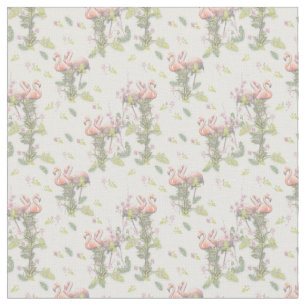 Tropical Watercolors of Flamingos Repeat Print Fabric