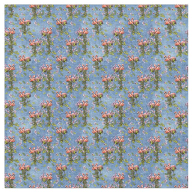 Tropical Watercolors of Flamingos Repeat Print Fabric (Close Up)