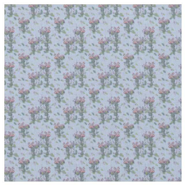 Tropical Watercolors of Flamingos Repeat Print Fabric (Close Up)