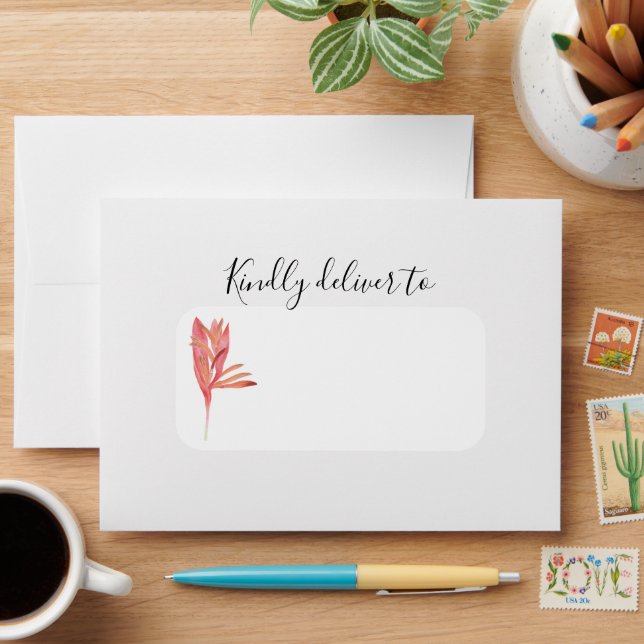 Tropical watercolour exotic botanical foliage envelope (Desk)