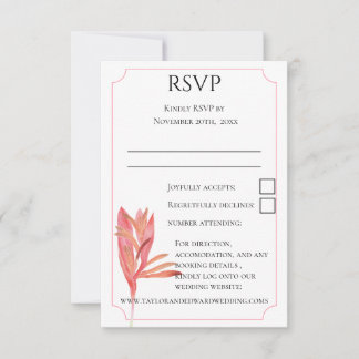 Tropical watercolour exotic botanical foliage RSVP card