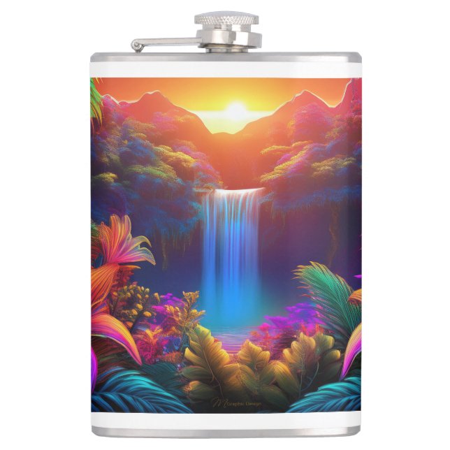 Tropical Waterfall Hip Flask (Front)