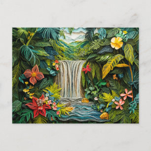 Tropical Waterfall in Vibrant Quilling Style Postcard