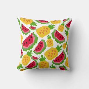 Tropical Watermelon and Pineapple Pixel Pattern Cushion