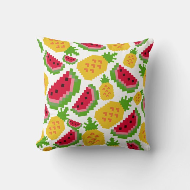 Tropical Watermelon and Pineapple Pixel Pattern Cushion (Front)