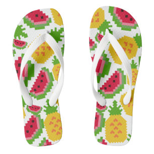 Tropical Watermelon and Pineapple Pixel Pattern Jandals