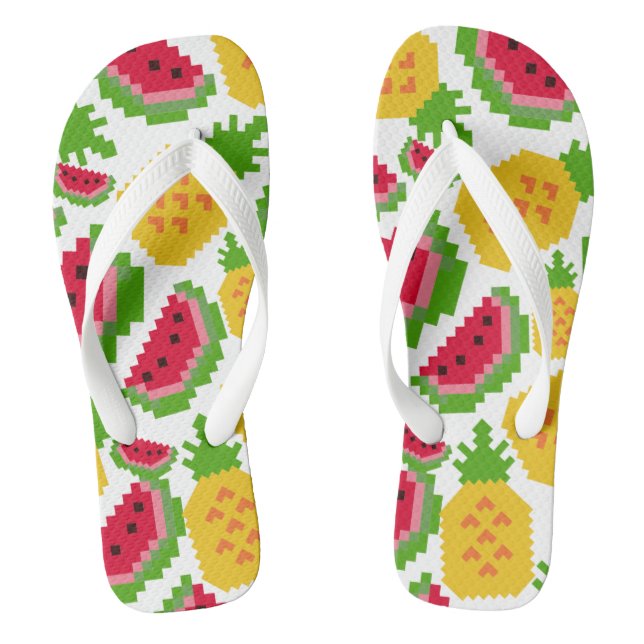 Tropical Watermelon and Pineapple Pixel Pattern Jandals (Footbed)