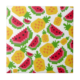 Tropical Watermelon and Pineapple Pixel Pattern Tile