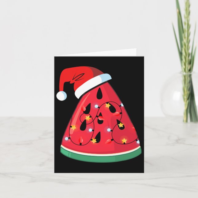 Tropical Watermelon Christmas Light Summer Christm Card (Front)