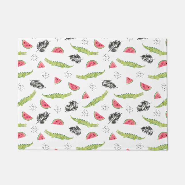 Tropical Watermelon & Crocodile Pattern Doormat (Front)