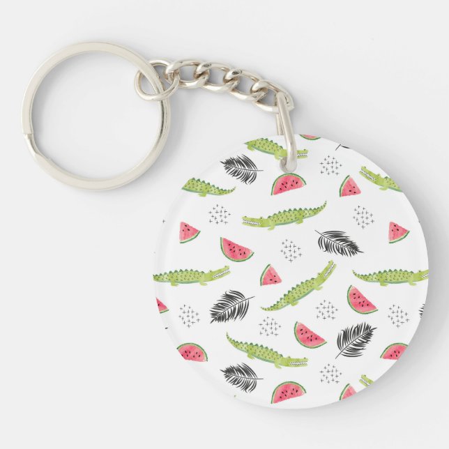 Tropical Watermelon & Crocodile Pattern Key Ring (Front)