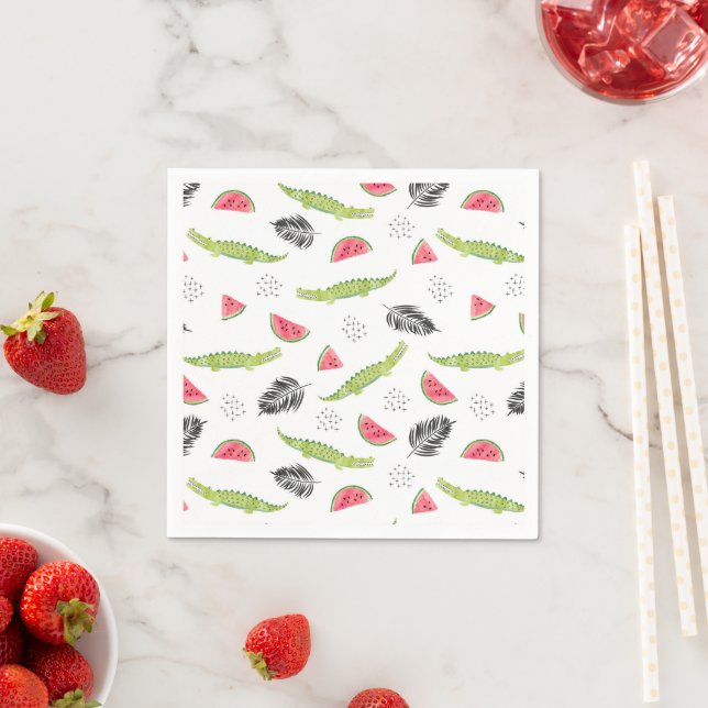Tropical Watermelon & Crocodile Pattern Napkin (Insitu)