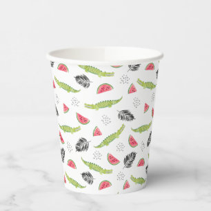 Tropical Watermelon & Crocodile Pattern Paper Cups