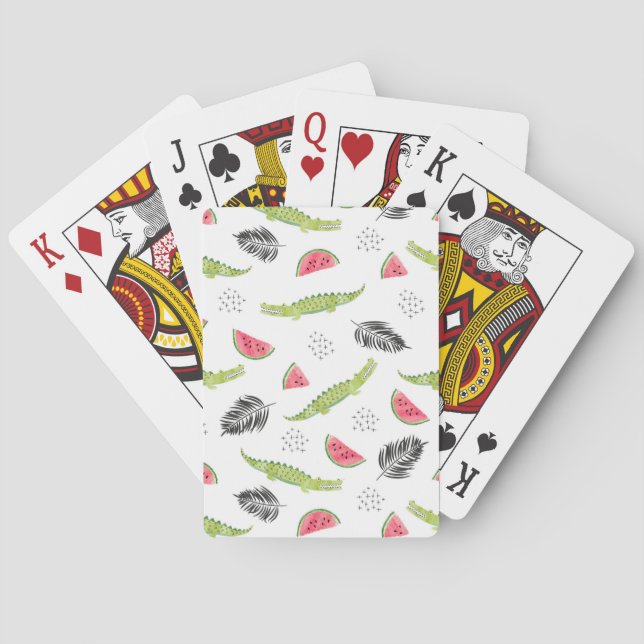 Tropical Watermelon & Crocodile Pattern Playing Cards (Back)