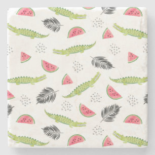 Tropical Watermelon & Crocodile Pattern Stone Coaster