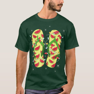 Tropical Watermelon Flip Flops Xmas Lights Christm T-Shirt