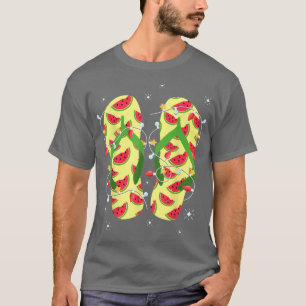Tropical Watermelon Flip Flops Xmas Lights Christm T-Shirt