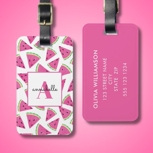 Tropical Watermelon Personalised Monogram Luggage Tag (Watermelon pattern personalized luggage tag.)