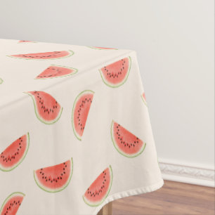 Tropical Watermelon Slices on Light Beige Tablecloth