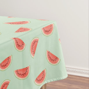 Tropical Watermelon Slices on Light Green Tablecloth