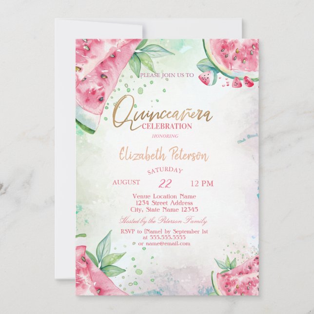 Tropical Watermelon Summer Quinceanera Invitation (Front)