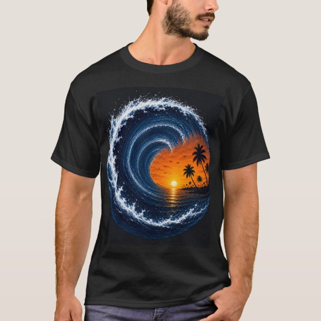 Tropical Wave Sunset Surf Logo Shirt | Ocean Vorte (Front)