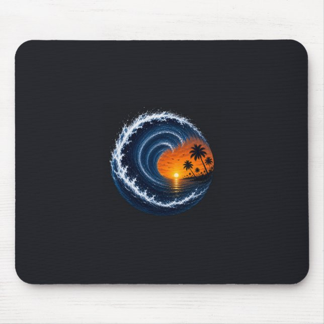 Tropical Wave Sunset Surf Logo Shirt | Ocean Vorte Mouse Pad (Front)
