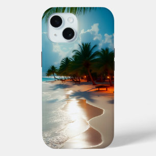 Tropical Waves Blue cloudy sky beach iPhone 15 Case