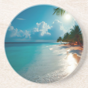 Tropical Waves Blue cloudy sky beach Coaster