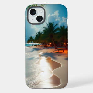 Tropical Waves Blue cloudy sky beach iPhone 15 Plus Case