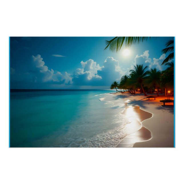 Tropical Waves Blue cloudy sky beach Poster (Front)