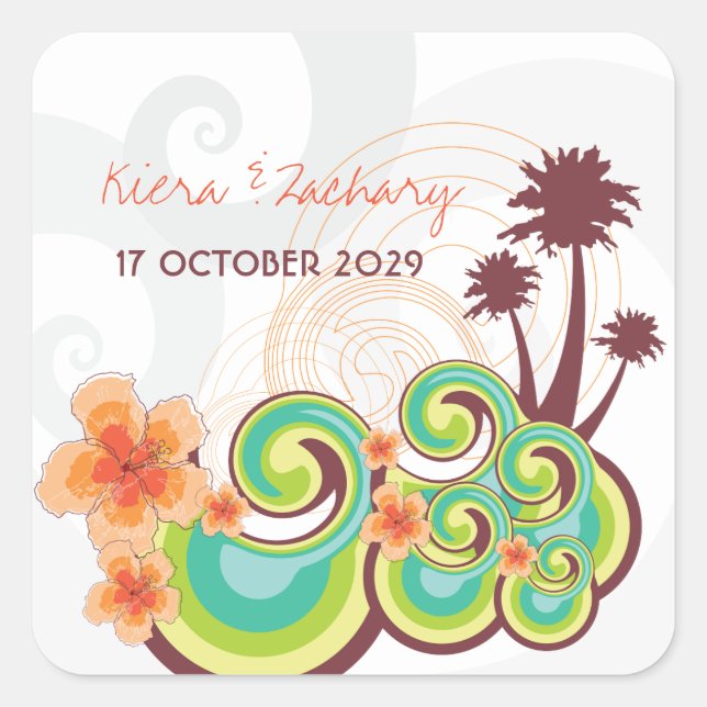 Tropical Waves Hibiscus Summer Wedding Stickers (Front)