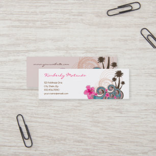 Tropical Waves Hot Pink Hibiscus Beach Palm Trees Mini Business Card