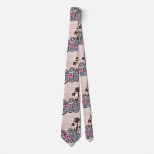 Tropical Waves Hot Pink Hibiscus Palm Trees Tie
