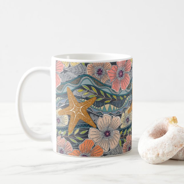 tropical waves iron coffee mug (With Donut)