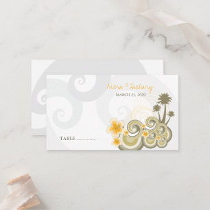 Tropical Waves Yellow Hibiscus Destination Wedding Place Card