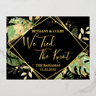 Tropical We Tied the Knot Elopement Reception Foil Invitation Postcard