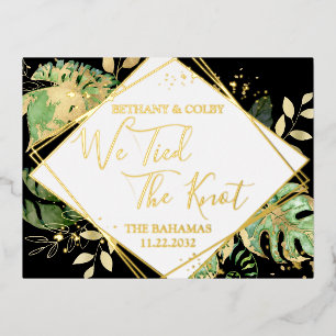 Tropical We Tied the Knot Elopement Reception Foil Invitation Postcard