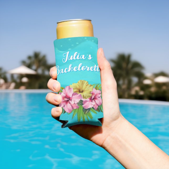 Tropical Wedding Bachelorette Party Seltzer Can Cooler (In Situ Pool)
