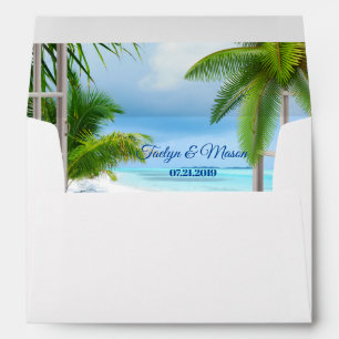 Tropical Wedding Beach Scene Invitation Envelope