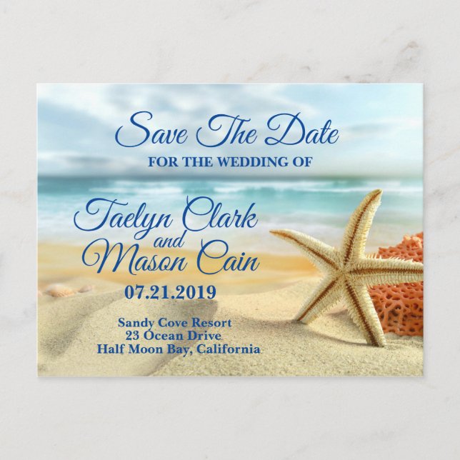 Tropical Wedding Beach Scene Save The Date Card (Front)
