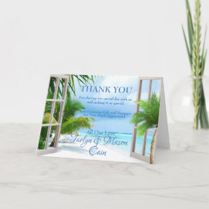 Tropical Wedding Beach Scene Thank You Card