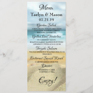 Tropical Wedding Beach Scene Wedding Menu Card