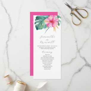 Tropical Wedding Ceremony Programs Pink Flowers Programme