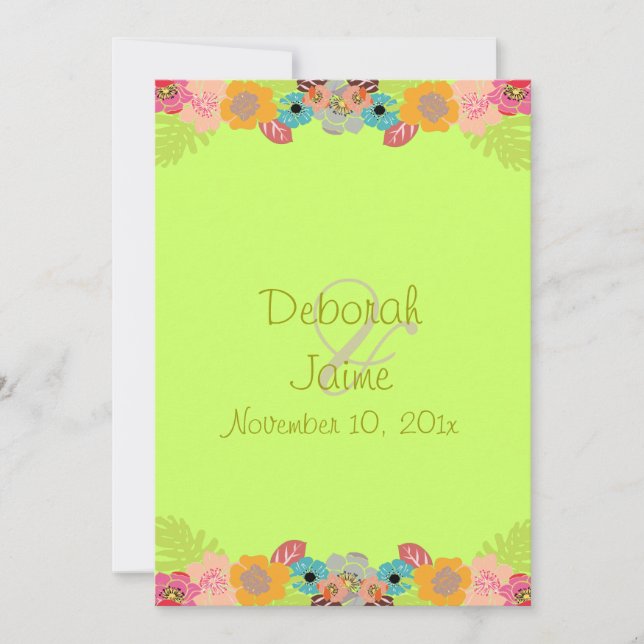 Tropical wedding+customise your background colour invitation (Front)